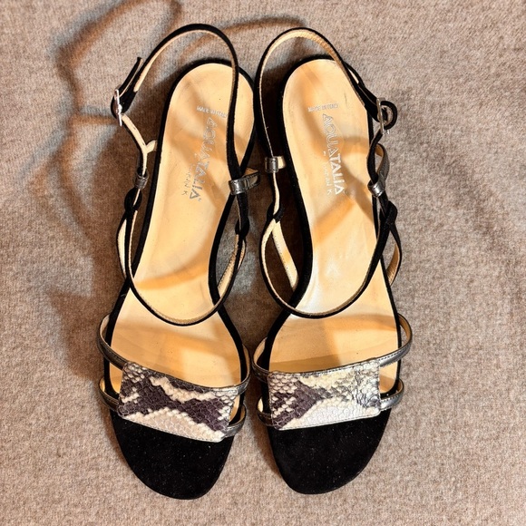 AQUATALIA Sz 10 Sandals With Animal Decor Strappy Low Wedge Suede Leather - Picture 3 of 8